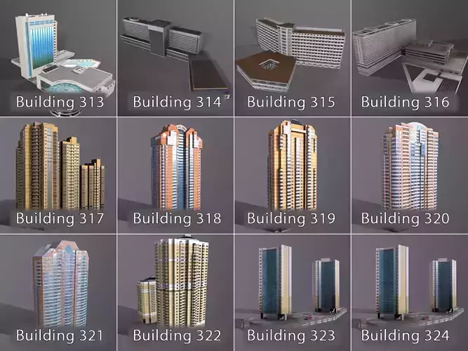 City Buildings Pack Vol4 301-400 With LODs Low-poly 3D model 6