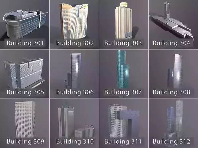 City Buildings Pack Vol4 301-400 With LODs Low-poly 3D model 5