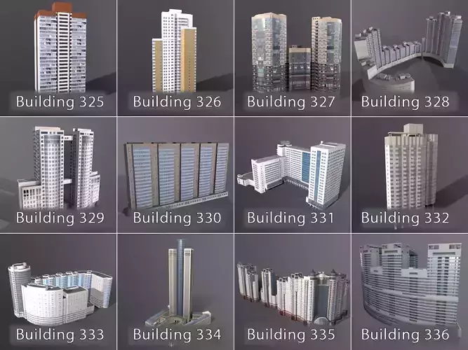 City Buildings Pack Vol4 301-400 With LODs Low-poly 3D model 7