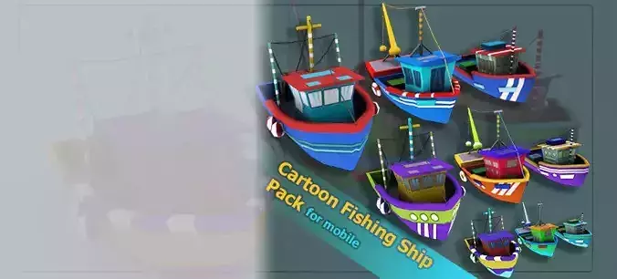 Cartoon Fishing Ship Pack Low-poly 3D model