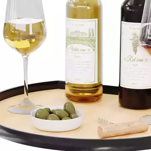 N14 3D Model Wine Set with Red and White Wine Glasses and Tray