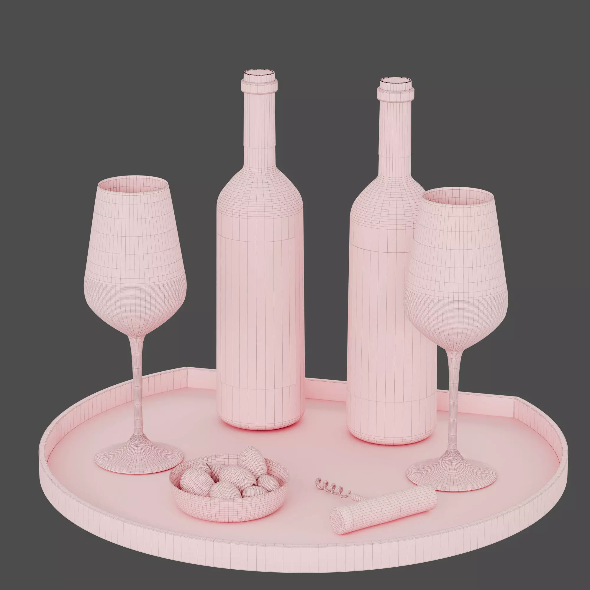 N14 3D Model Wine Set with Red and White Wine Glasses and Tray 3D model_5