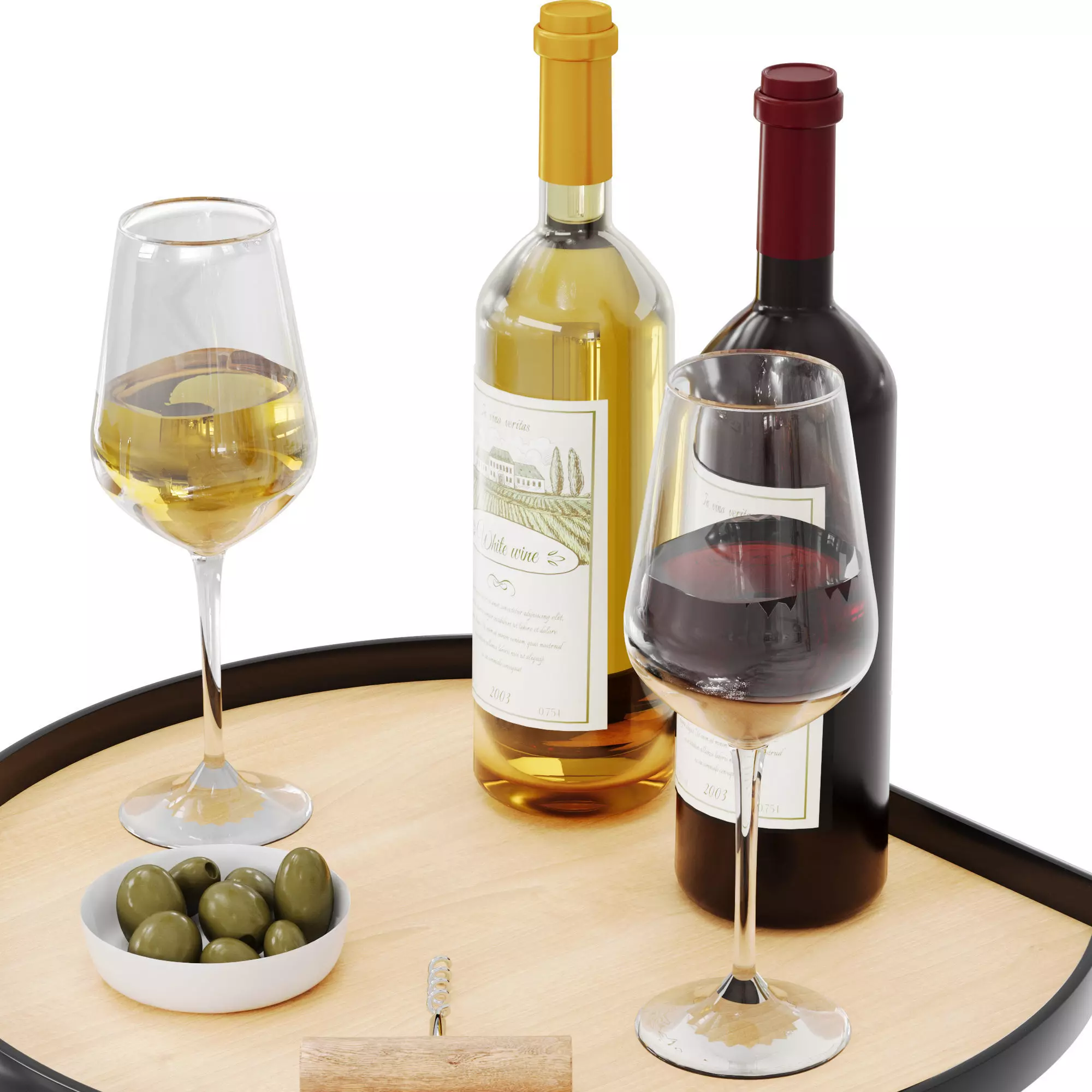 N14 3D Model Wine Set with Red and White Wine Glasses and Tray 3D model_4