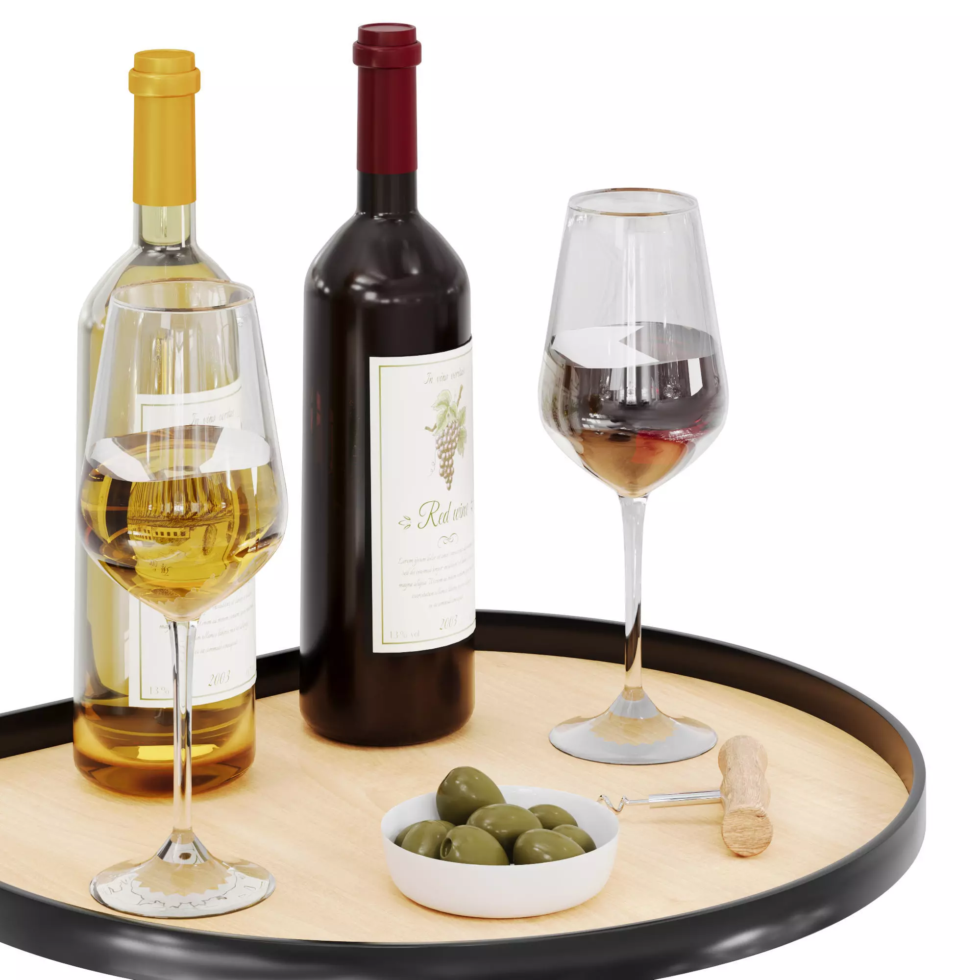 N14 3D Model Wine Set with Red and White Wine Glasses and Tray 3D model_3