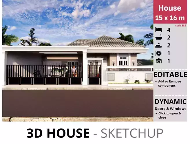 House 15x16m code 582 - Sketchup 3D model 3D model