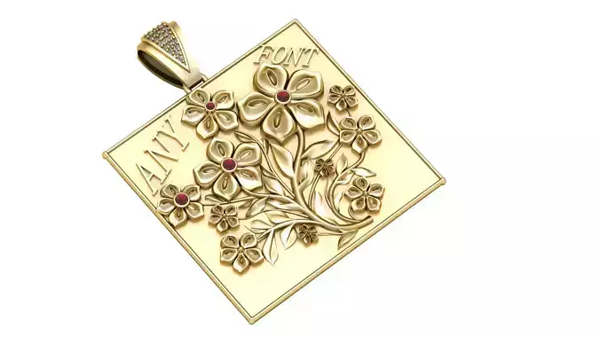 Square Flower Pendant 3D Printable Jewelry Model 