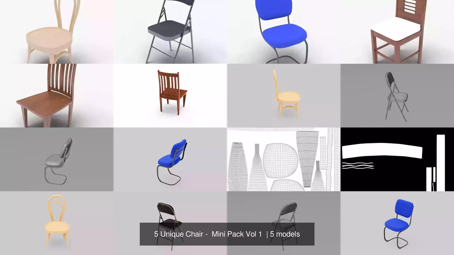 5 Unique Chair -  Mini Pack Vol 1  3D Model Collection_1