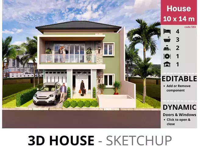 House 10x14m code 583 - Sketchup 3D model 3D model