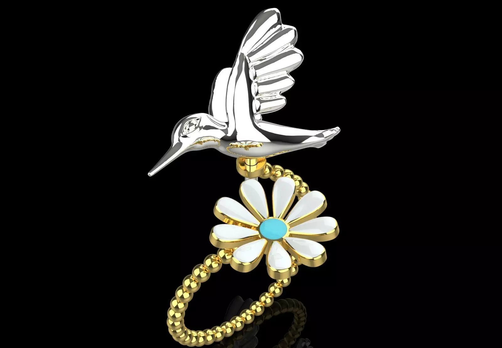 Gold stl 3dm Ring with Bird and Flower Design Model gr0140 3D print model