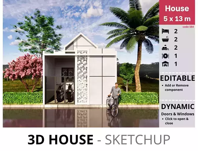 House 5x13m code 584 - Sketchup 3D model 3D model