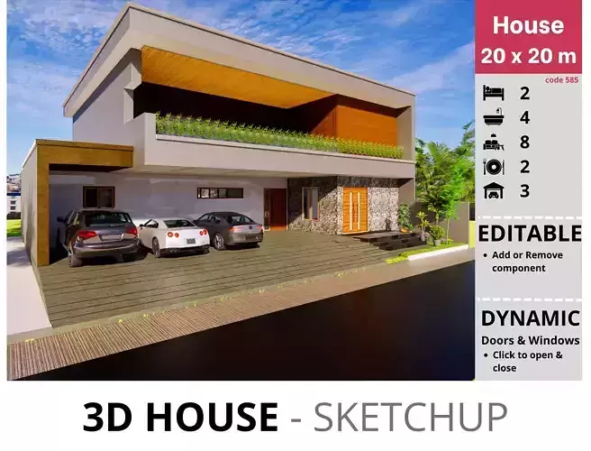 House 20x20m code 585 - Sketchup 3D model 3D model