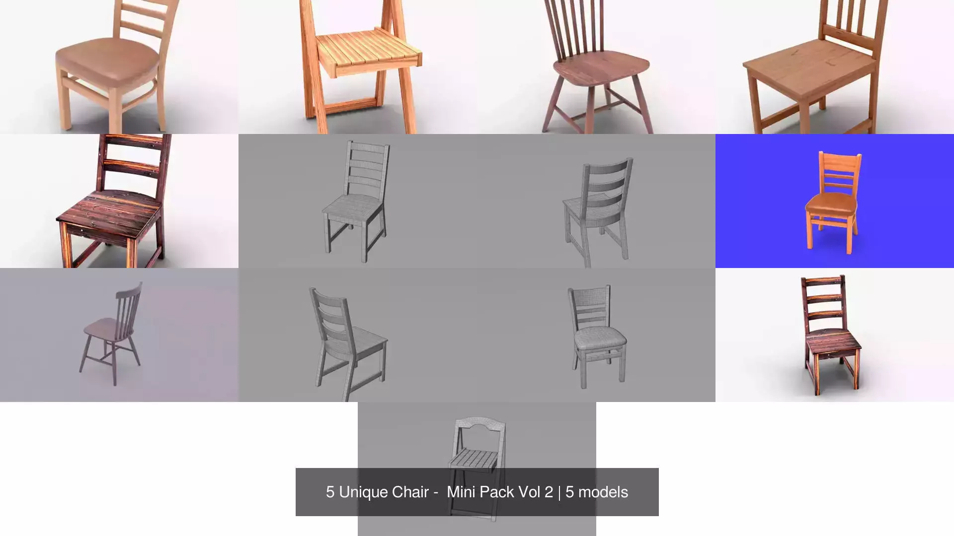 5 Unique Chair -  Mini Pack Vol 2 3D Model Collection_1