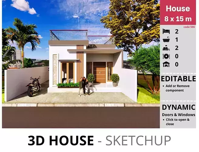 House 8x15m code 586 - Sketchup 3D model 3D model