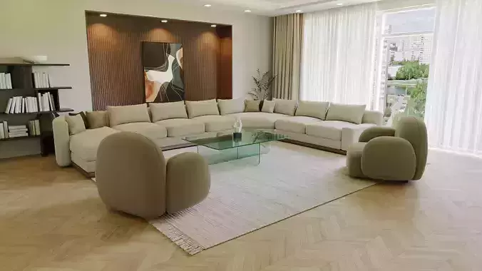 Modern Italian-Style Modular Sofa Set with Accent Lounge Chairs