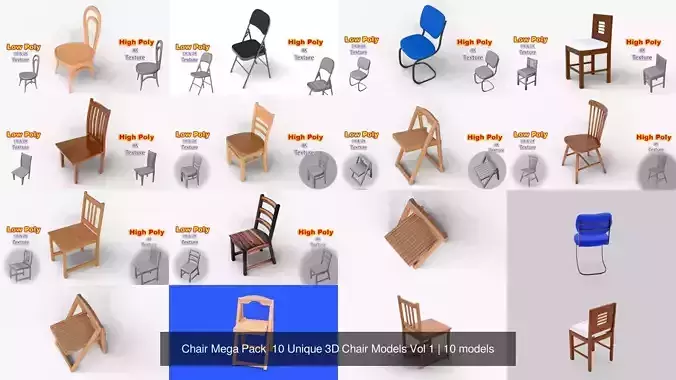 Chair Mega Pack  10 Unique 3D Chair Models Vol 1