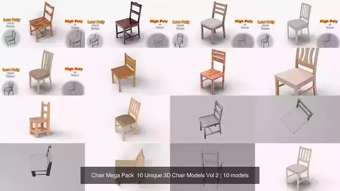 Chair Mega Pack  10 Unique 3D Chair Models Vol 2