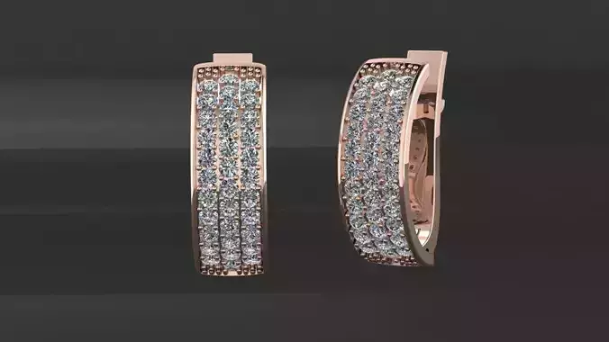 Diamond Earring 3 Rows of Diamond Earrings