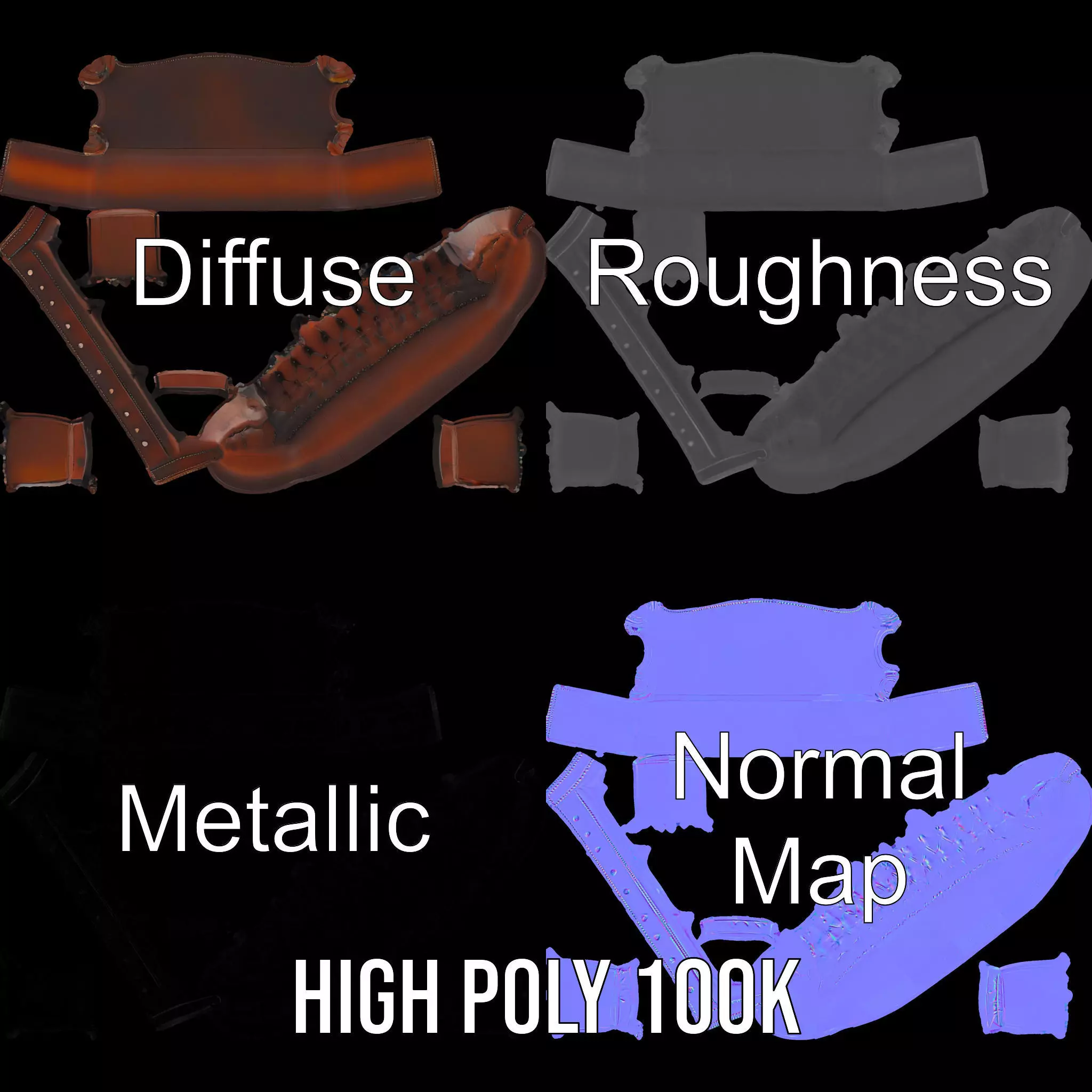 Classic Brown Chesterfield Sofa model pack Low-poly 3D model_3