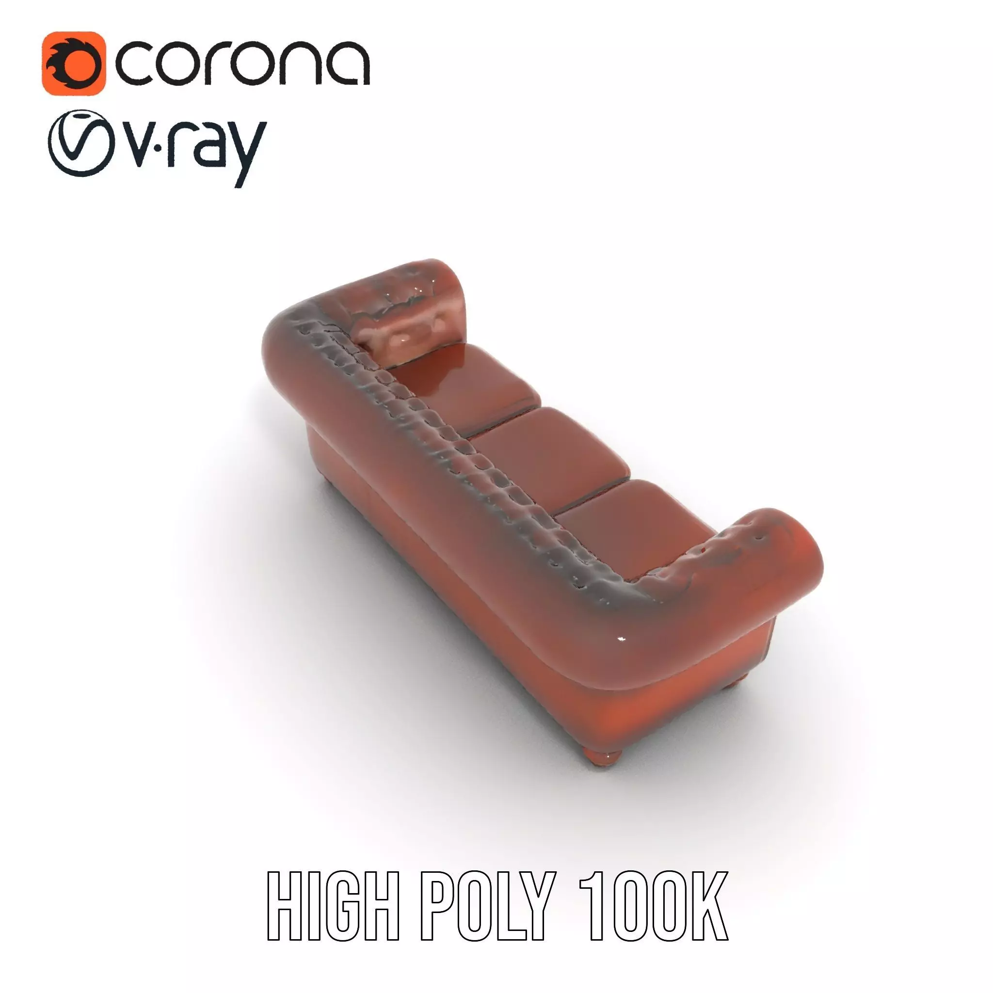 Classic Brown Chesterfield Sofa model pack Low-poly 3D model_21