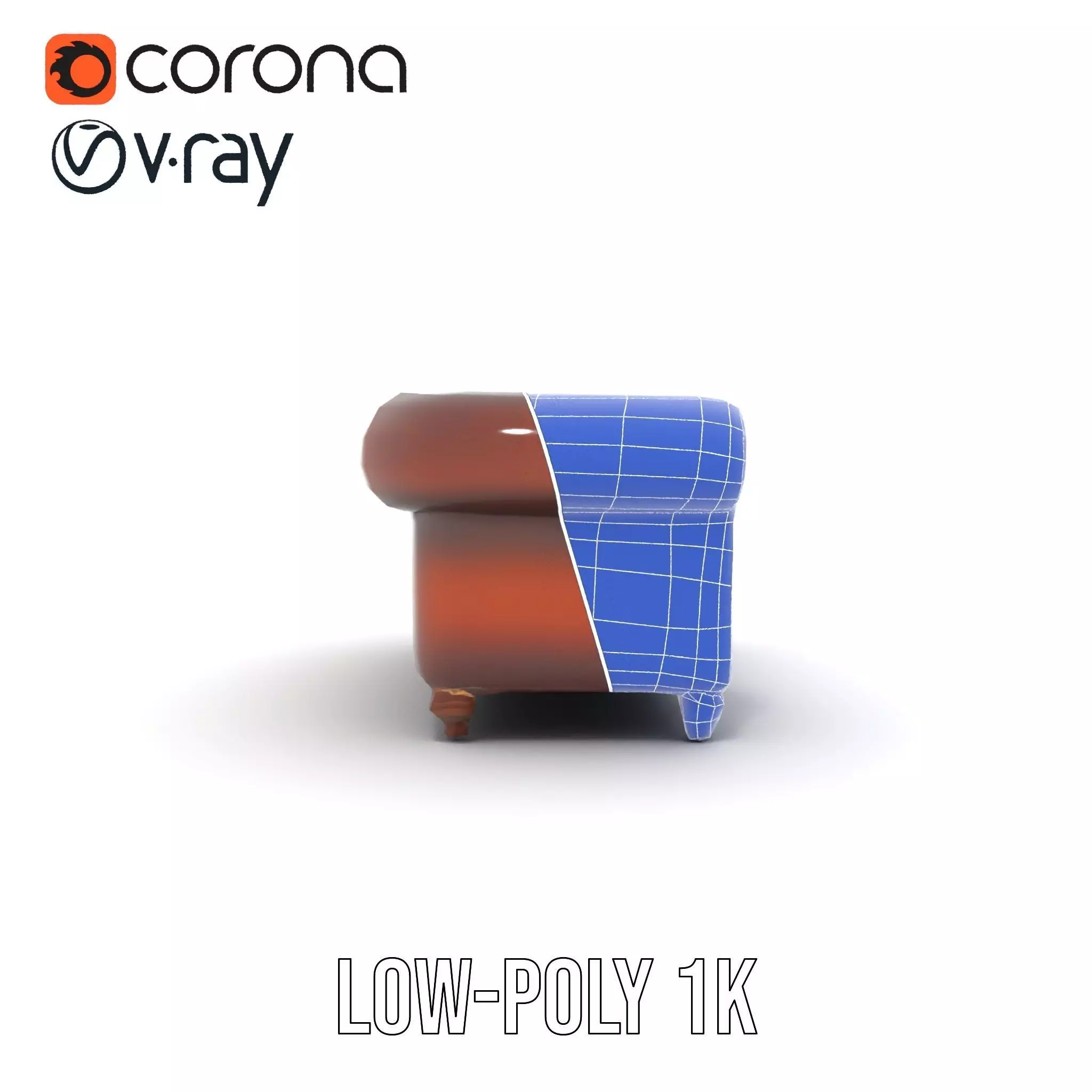 Classic Brown Chesterfield Sofa model pack Low-poly 3D model_30