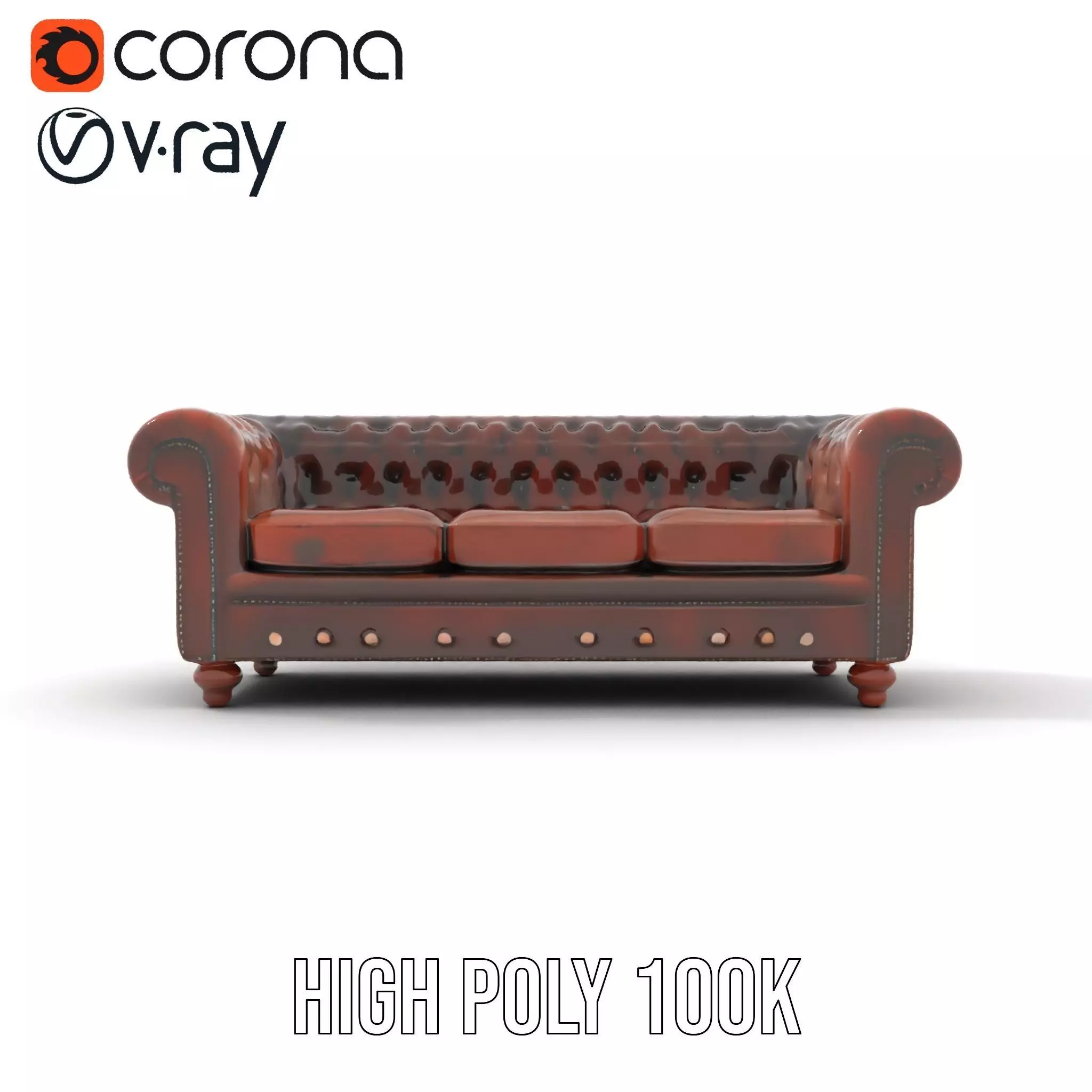 Classic Brown Chesterfield Sofa model pack Low-poly 3D model_18