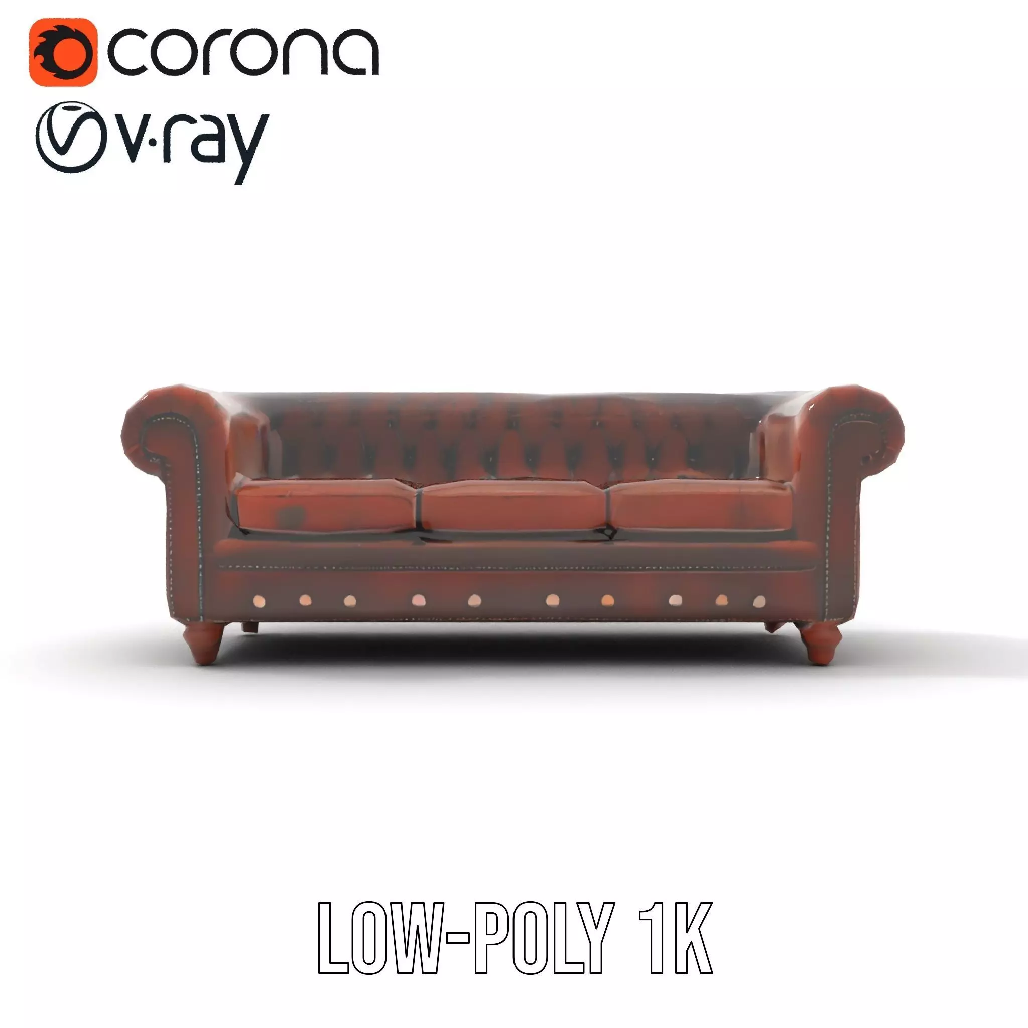 Classic Brown Chesterfield Sofa model pack Low-poly 3D model_14