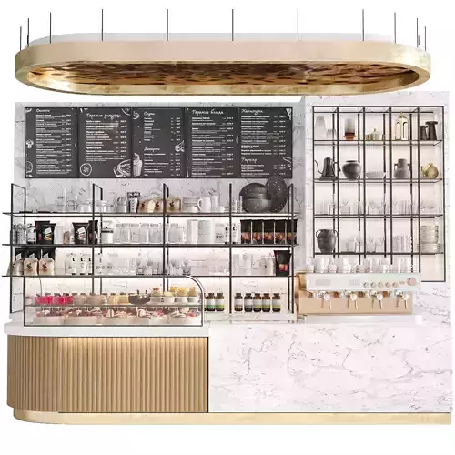 Design project of a cafe with a showcase with desserts