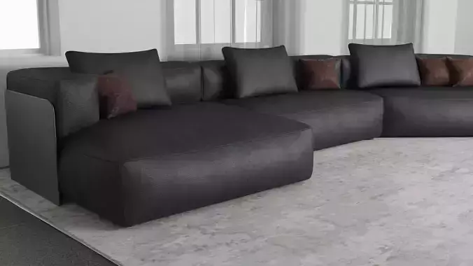Contemporary Minimalist Sectional Sofa with Chaise Lounge