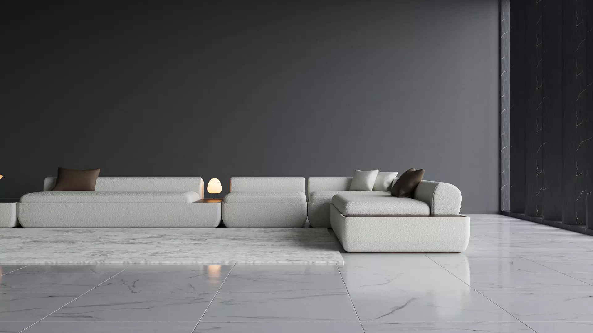 Modern Low-Profile Modular Sofa with Boucle Fabric Upholstery 3D model_0