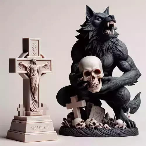 2242Werewolf Howling with Skull 3D Model  magic