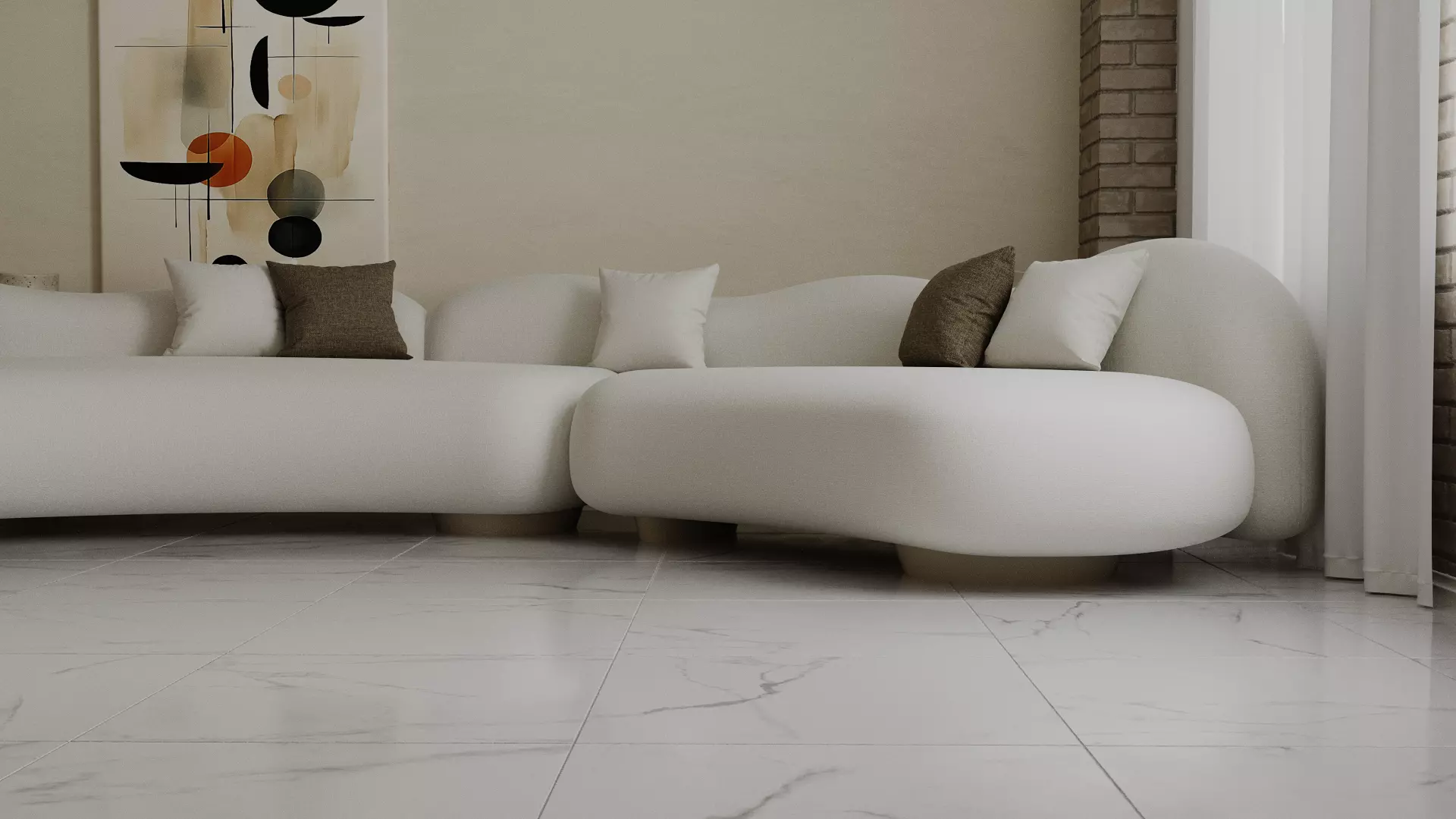 Modern Curved Modular Sofa with Organic Flowing Design 3D model_1