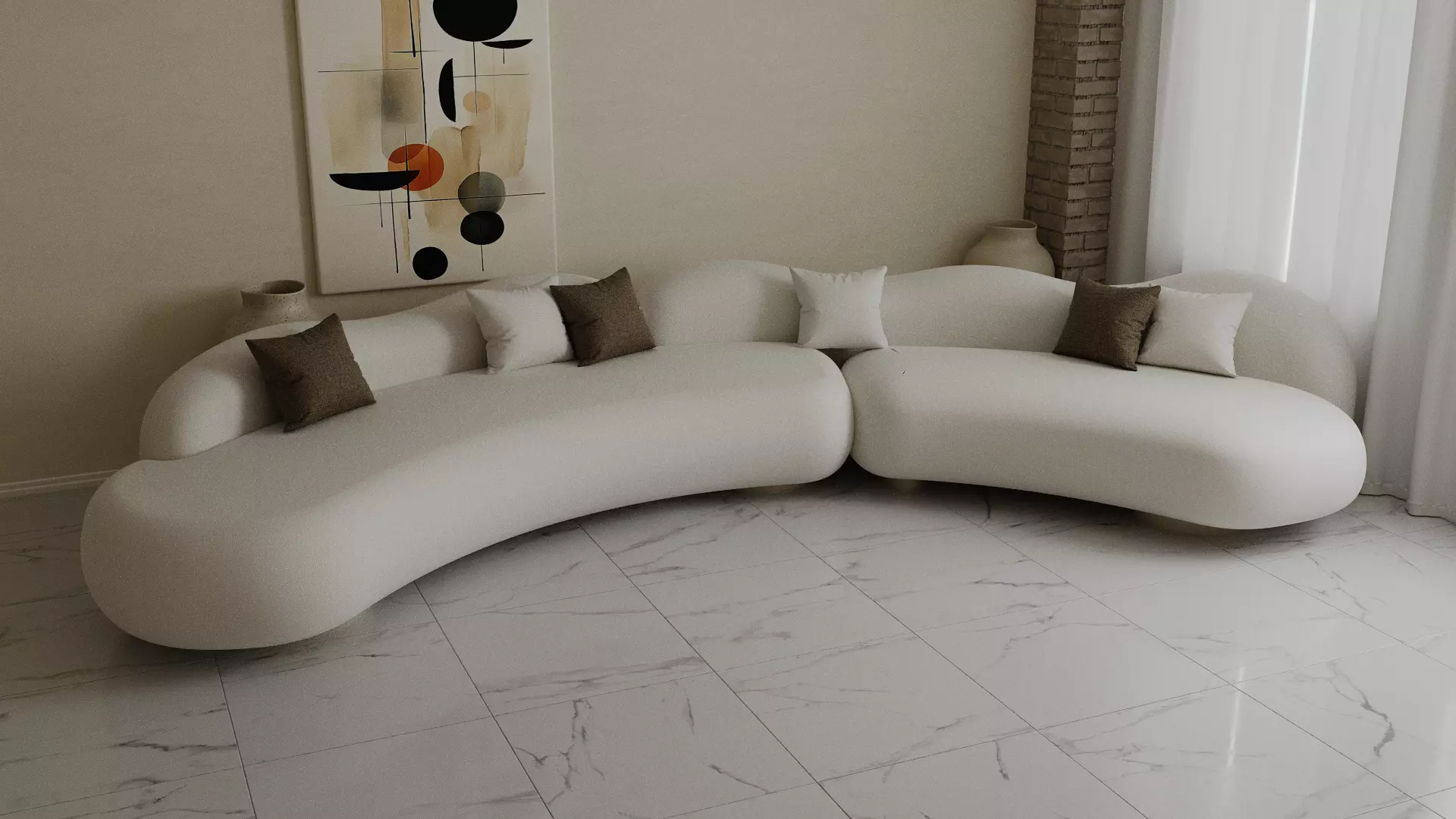 Modern Curved Modular Sofa with Organic Flowing Design 3D model_2