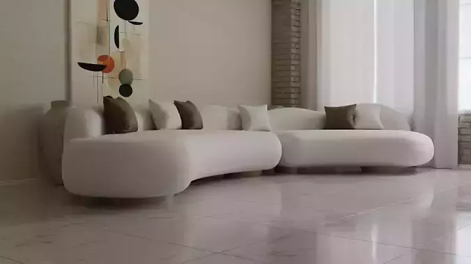 Modern Curved Modular Sofa with Organic Flowing Design