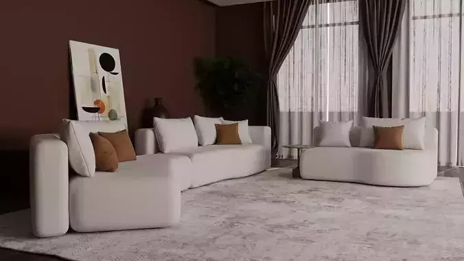 Contemporary Curved Modular Sofa with Accent Cushions