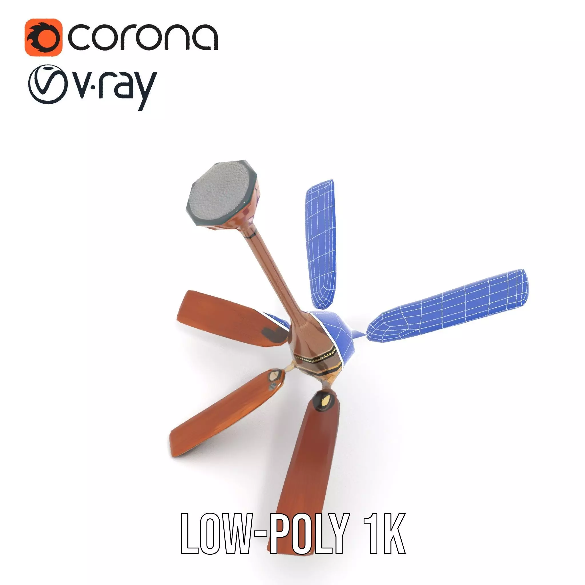 Vintage Wooden Ceiling Fan model pack Low-poly 3D model_20