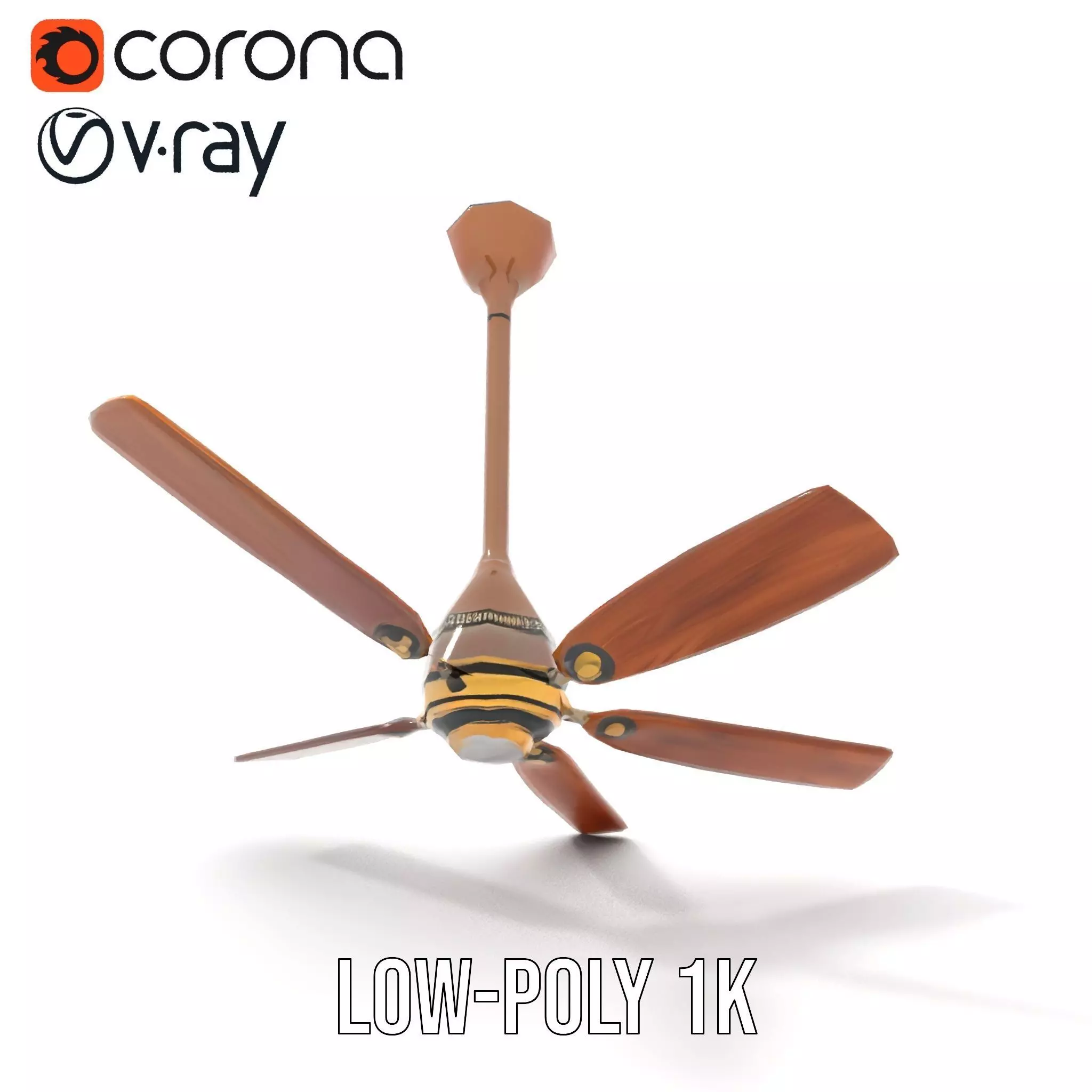 Vintage Wooden Ceiling Fan model pack Low-poly 3D model_22