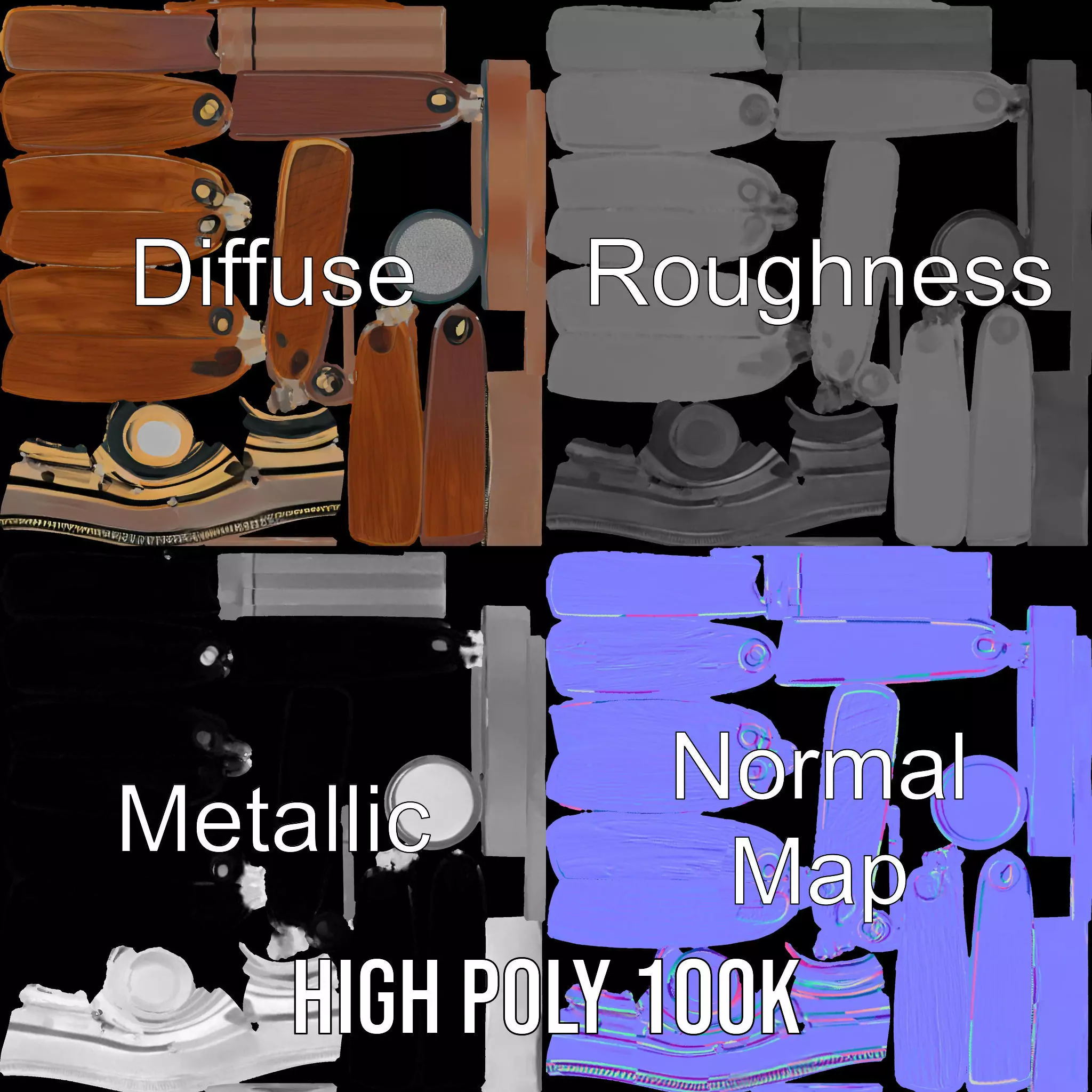 Vintage Wooden Ceiling Fan model pack Low-poly 3D model_3