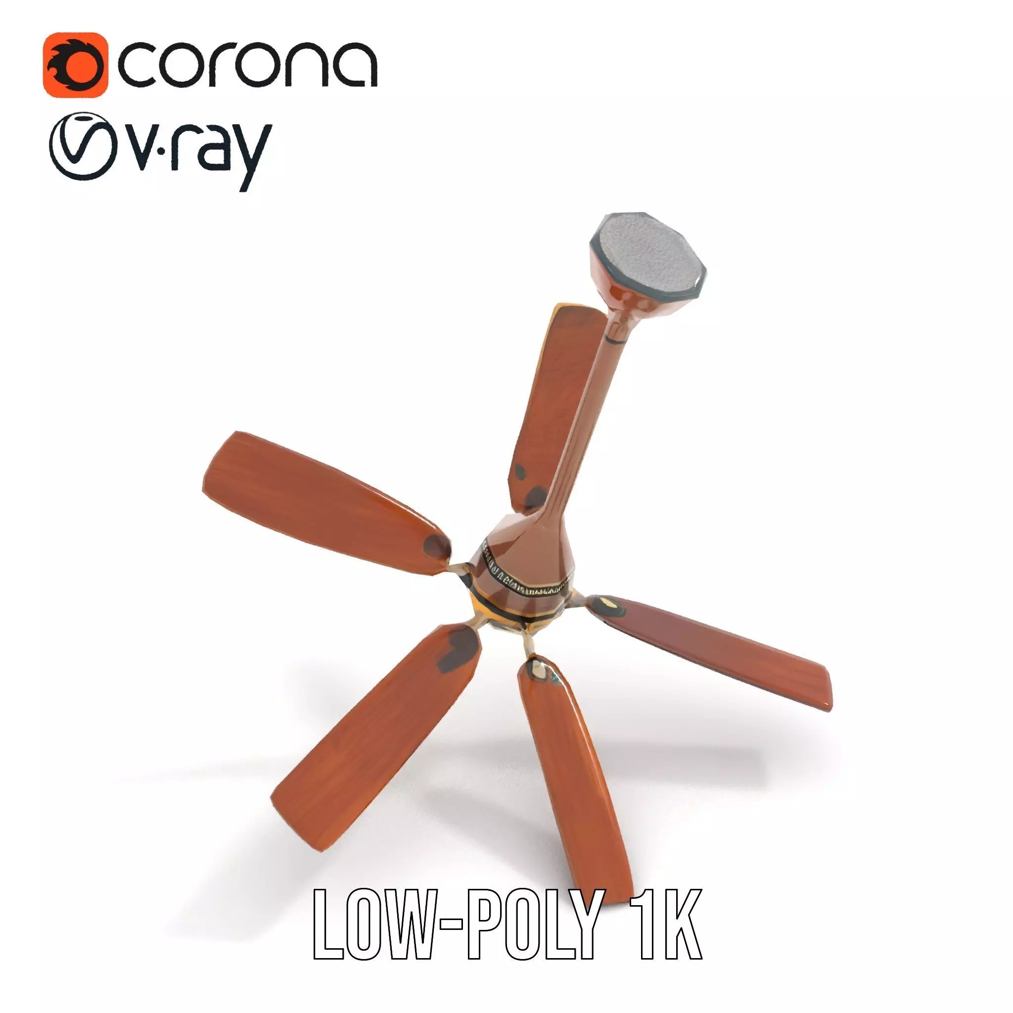 Vintage Wooden Ceiling Fan model pack Low-poly 3D model_7
