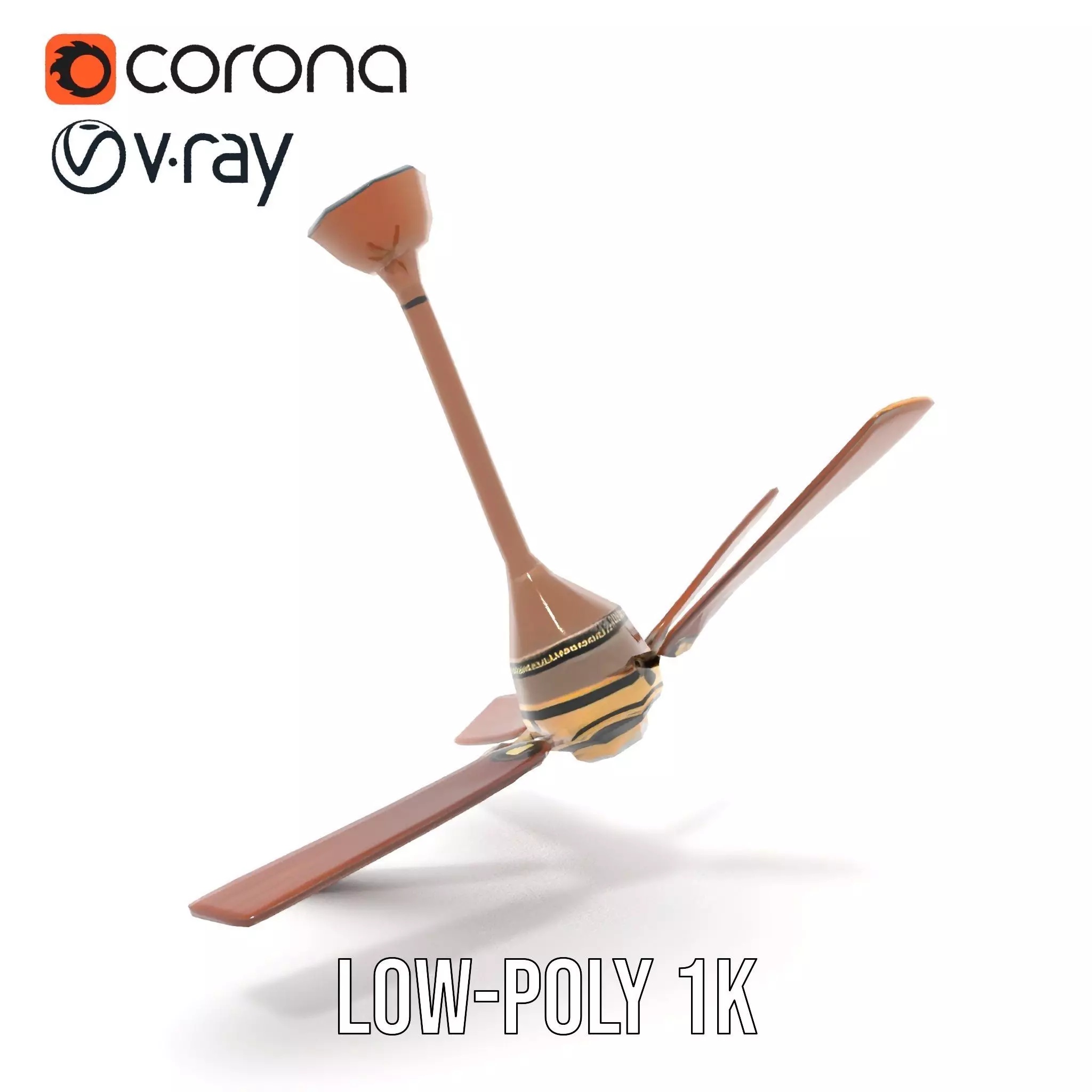Vintage Wooden Ceiling Fan model pack Low-poly 3D model_14