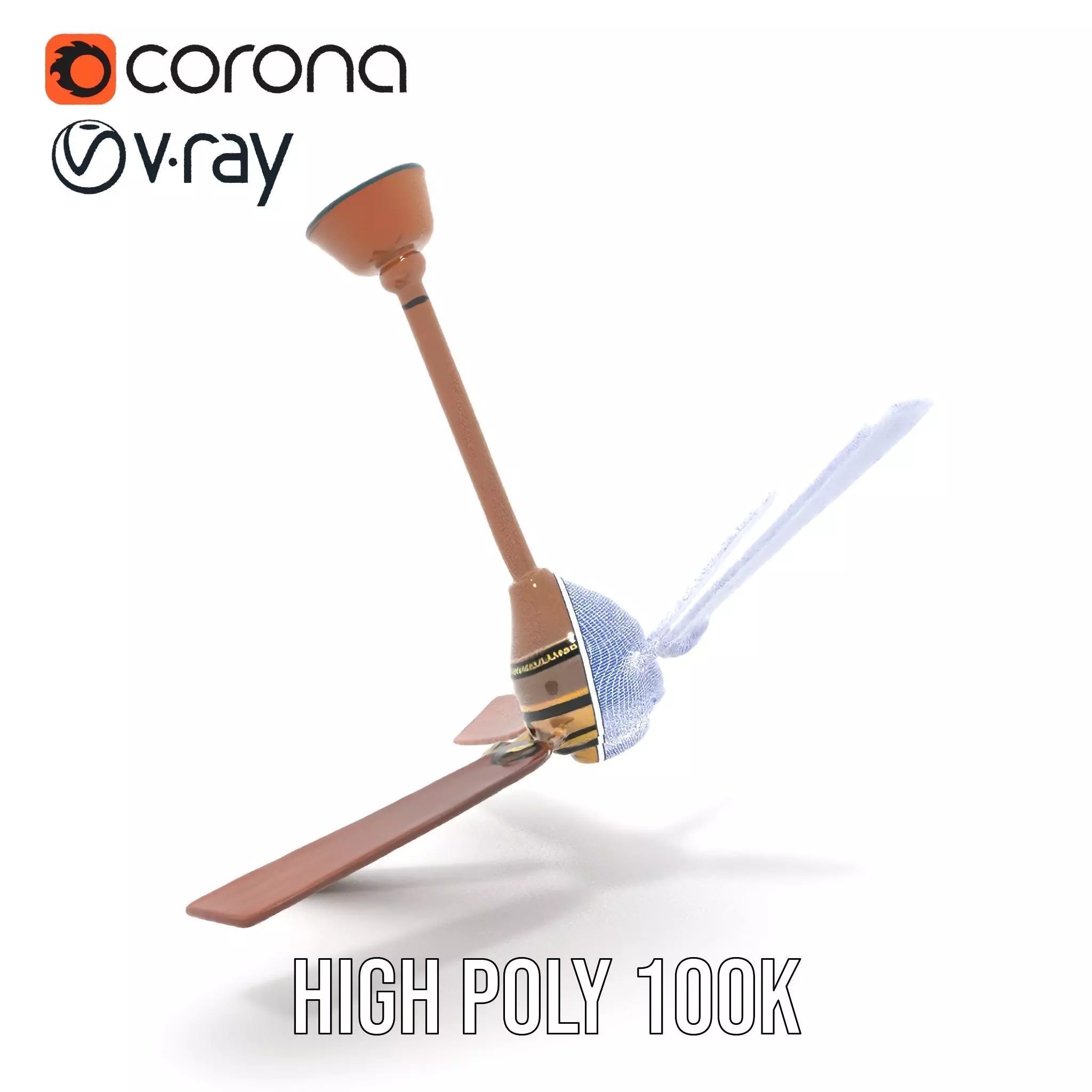 Vintage Wooden Ceiling Fan model pack Low-poly 3D model_28