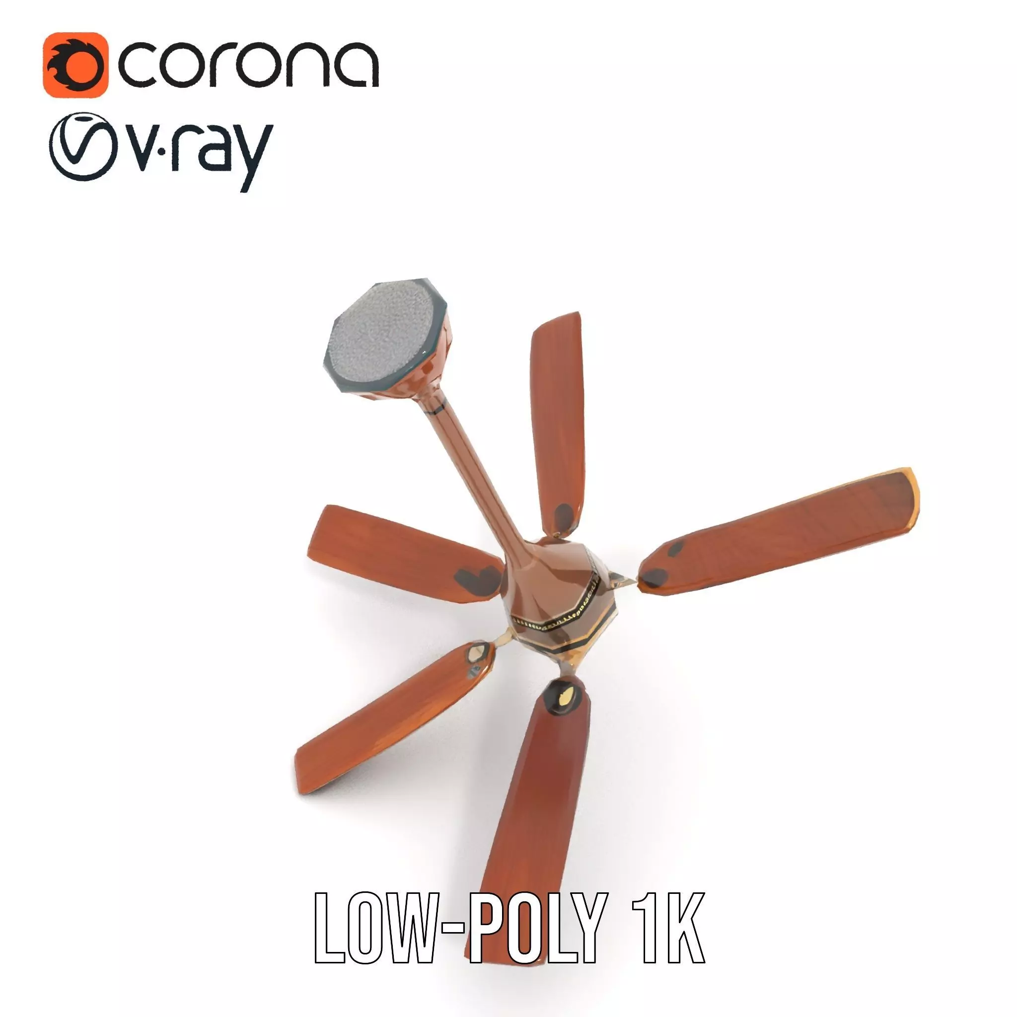 Vintage Wooden Ceiling Fan model pack Low-poly 3D model_9