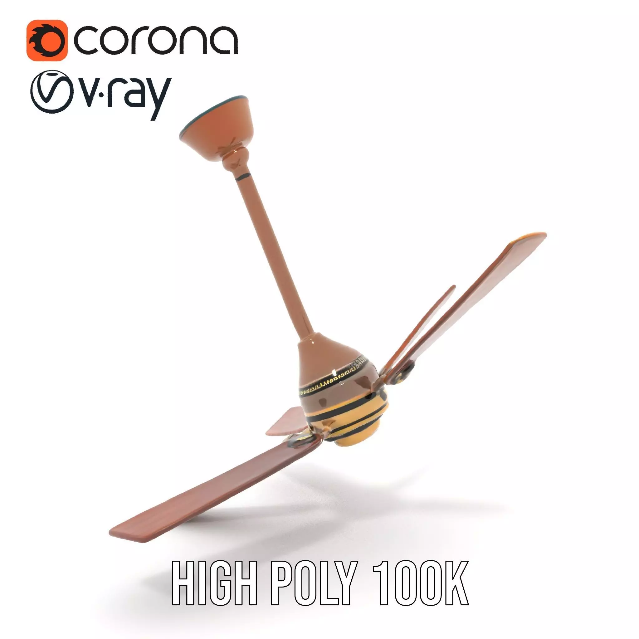 Vintage Wooden Ceiling Fan model pack Low-poly 3D model_31
