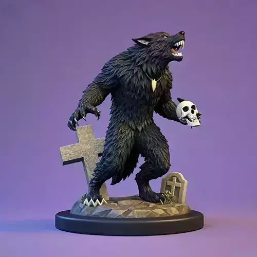 2243 Werewolf Howling with Skull  3D Model  magic