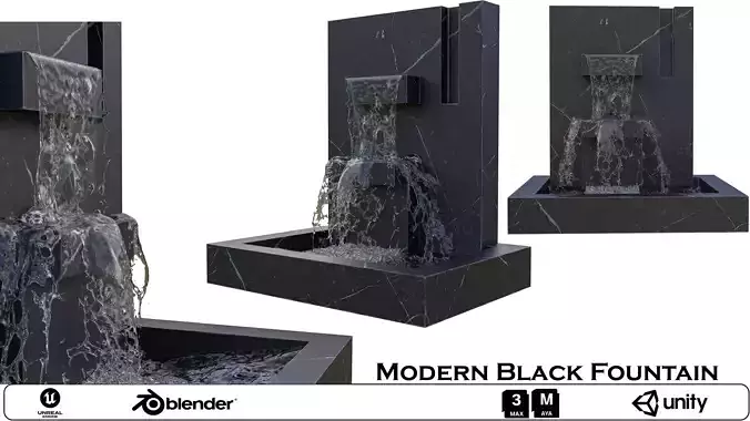 Modern Black Fountain Low-poly 3D model