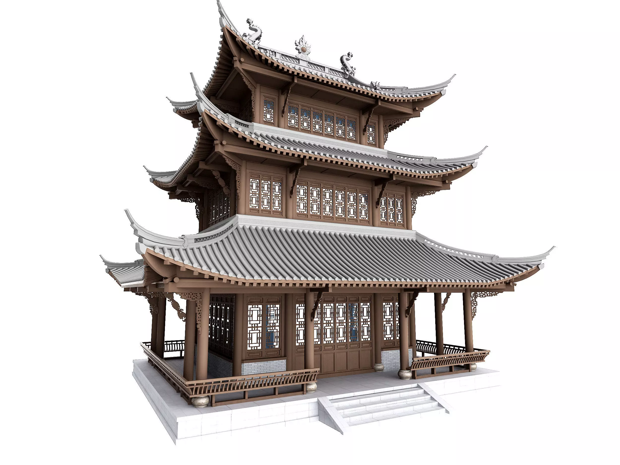 Chinese ancient architecture Low-poly 3D model_3