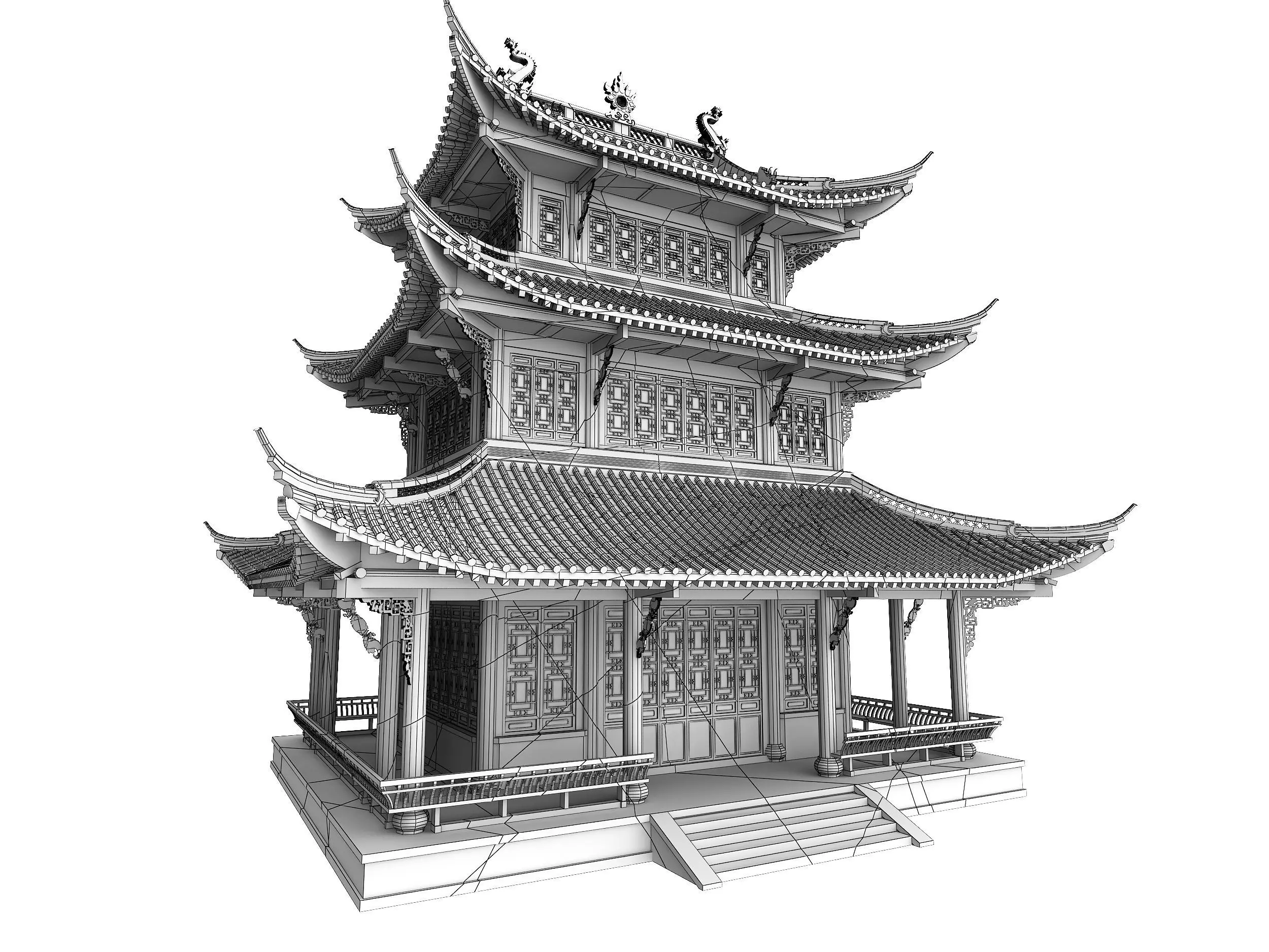 Chinese ancient architecture Low-poly 3D model_7