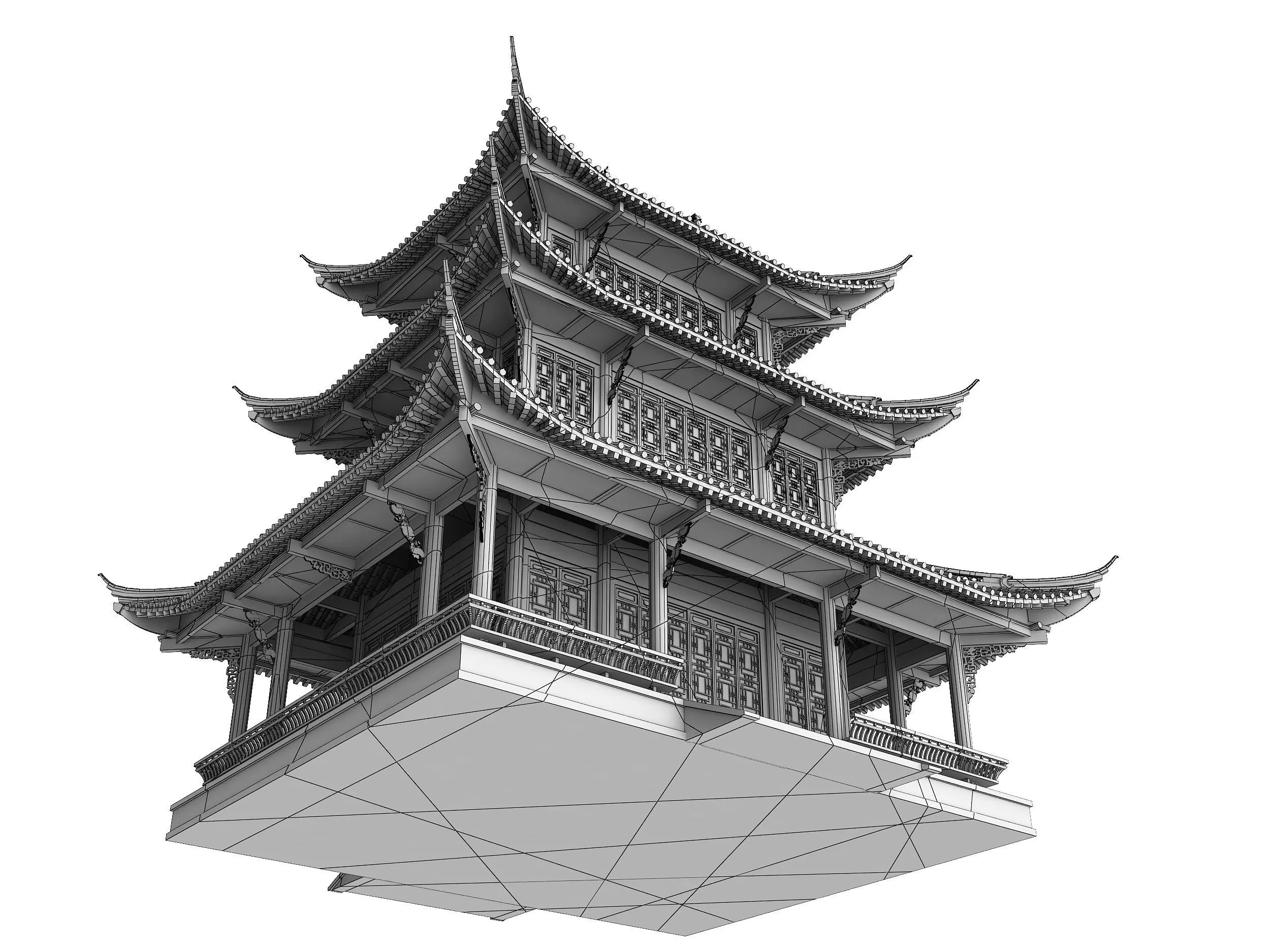 Chinese ancient architecture Low-poly 3D model_8