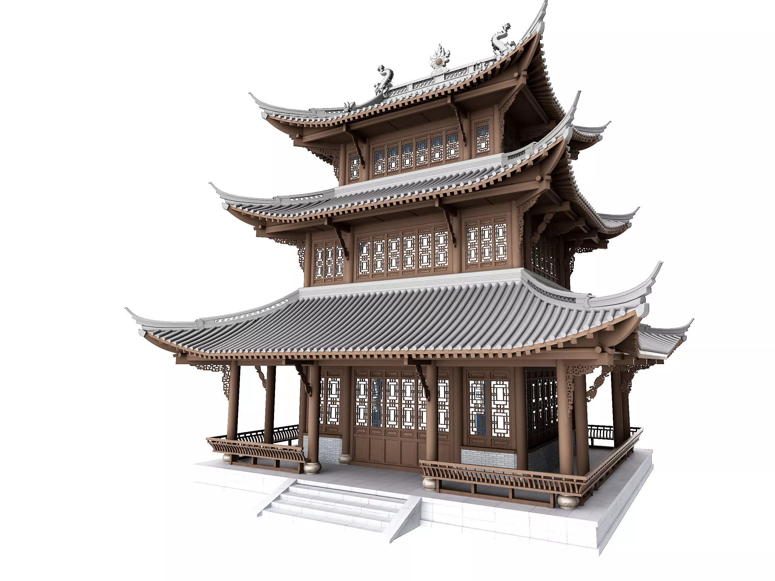 Chinese ancient architecture Low-poly 3D model_0