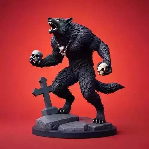 2244 Werewolf Howling with Skulls 3D Model  magic