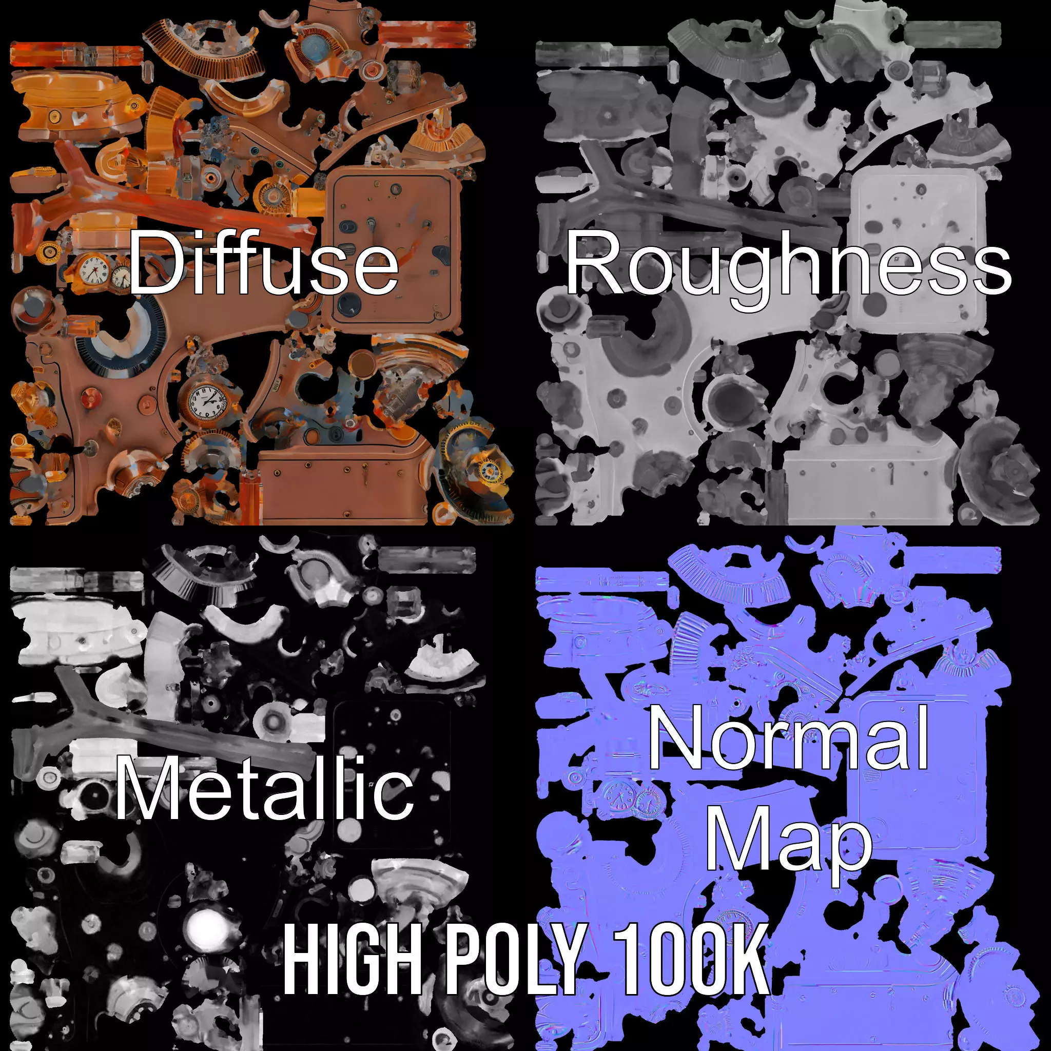 Steampunk Copper Gadget model pack Low-poly 3D model_3